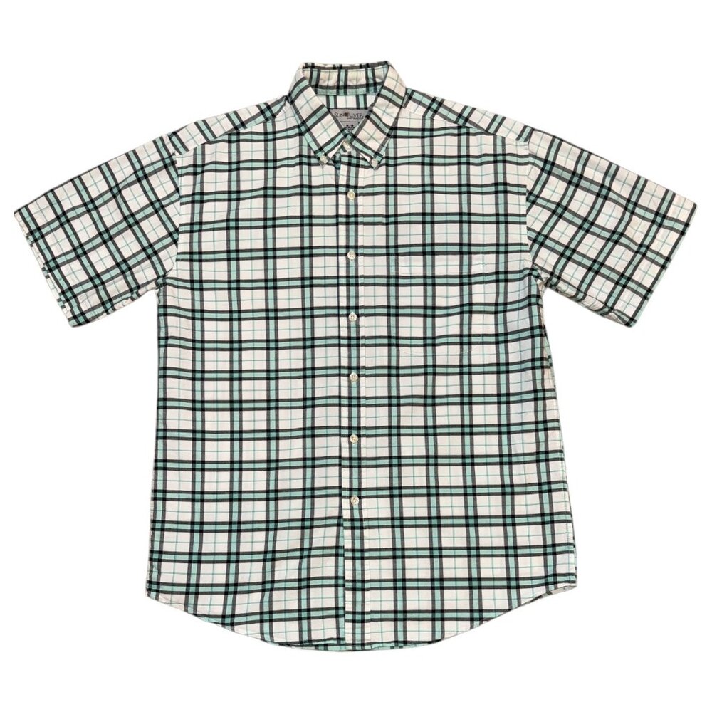 Sun River Clothing Co. Green, Black & Plaid Short Slv Button Down Men's Shirt M